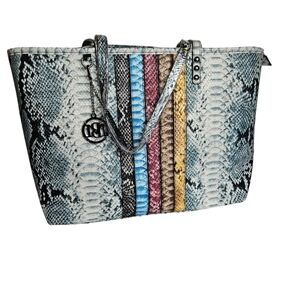 Badgley Mischka Studio Tote Blue Snakeskin look NWT